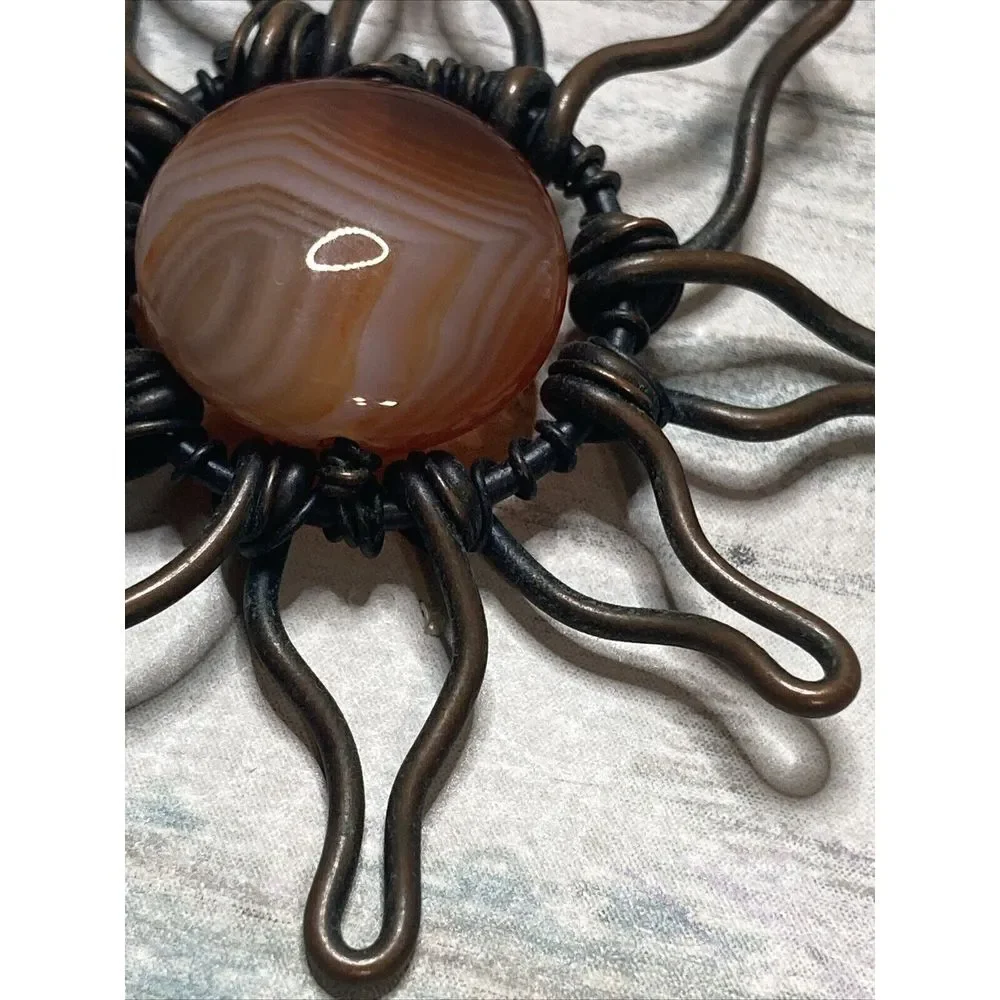 Copper Sunburst Banded‎ Agate Stone Necklace 18